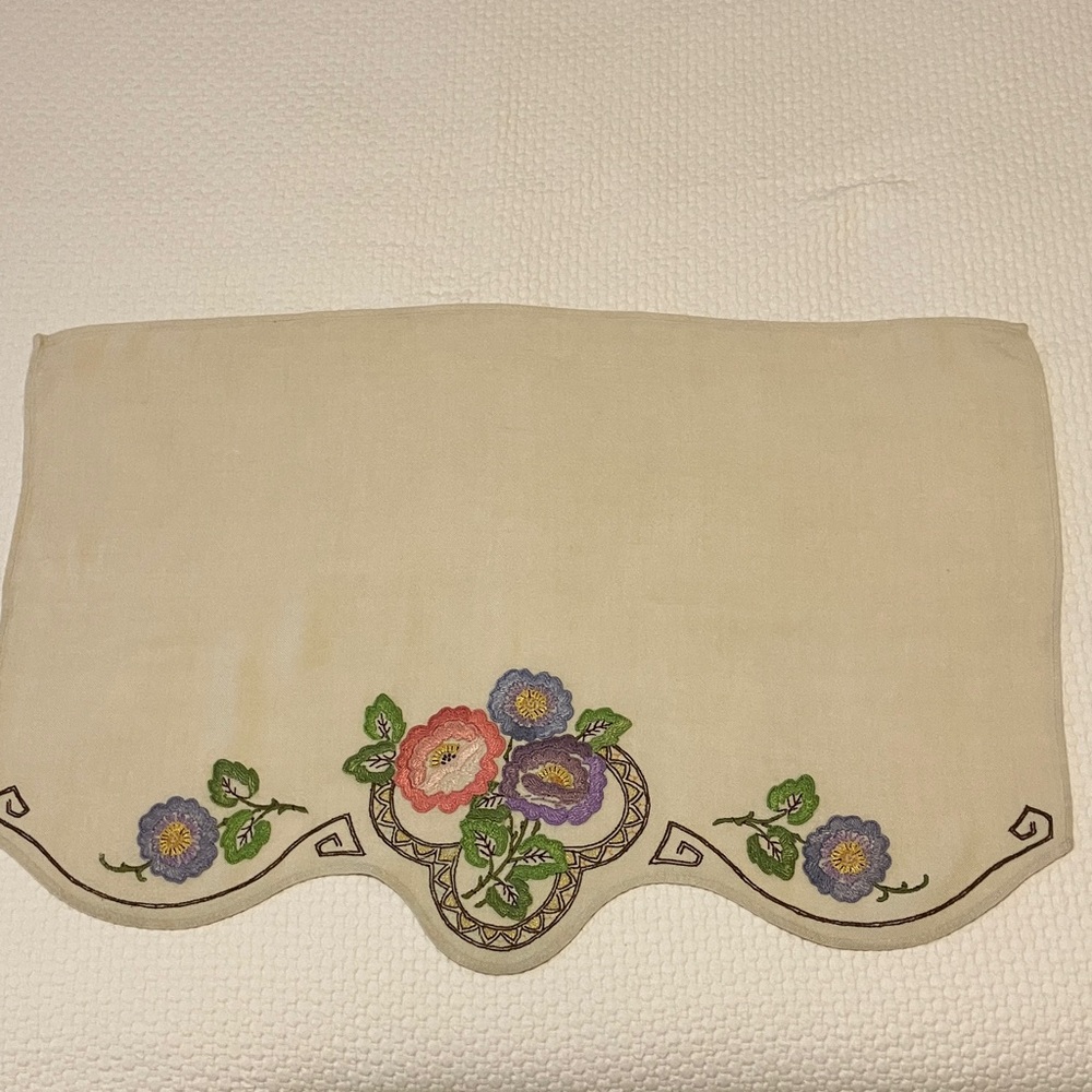 Vintage antimacassar Victorian style sofa covers set of 3, crewel flowers